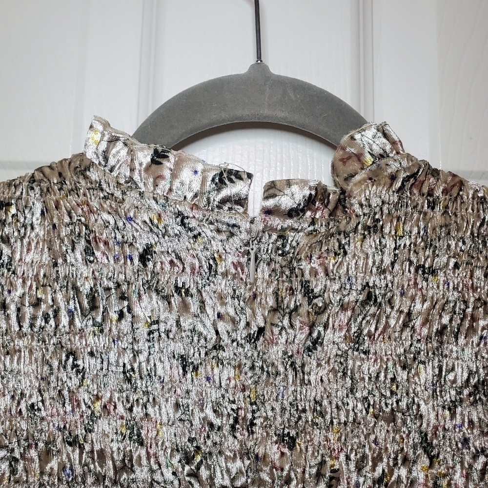 Allison New York Floral Velvet Blouse ruffles Sz XS - Picture 6 of 10